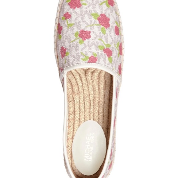 NIB size 10 Michael Kors Lenny MK Logo Espadrilles Vanilla Light Cream Roses NEW - Picture 6 of 6
